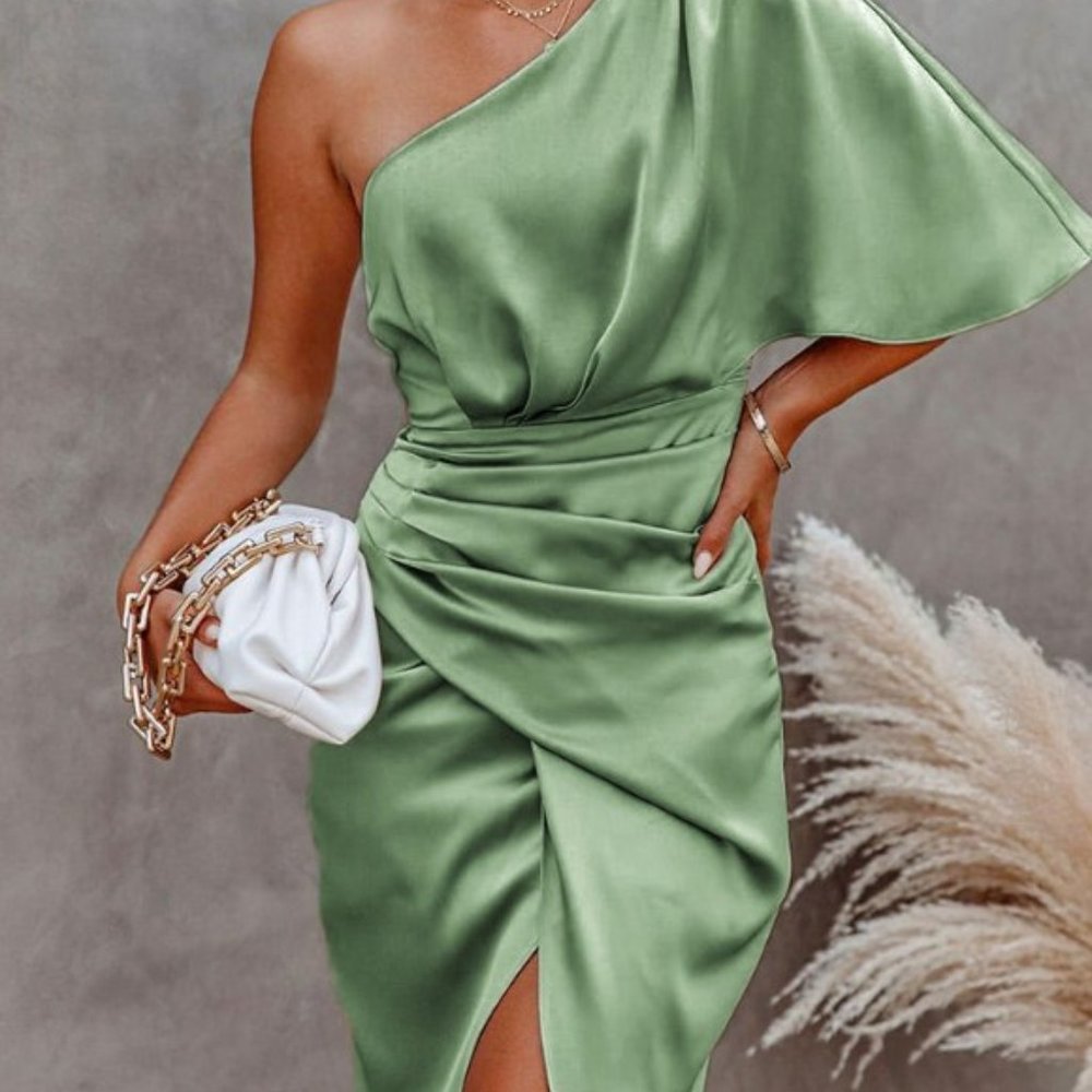 NWT🌸 CUPSHE | Ramla Sheath One-Shoulder Green Dress Sz M